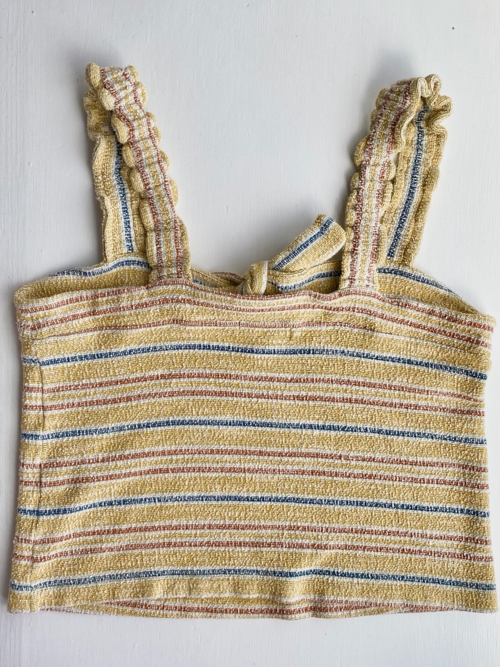 *LIKE NEW* Madewell Striped Yellow Textured Knit Tank Top with Ruffle Straps - Picture 3 of 4